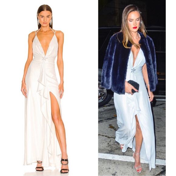 Dundas Harlow Crystal Embellished Ruched Draped White Maxi Dress Size S - Picture 2 of 11